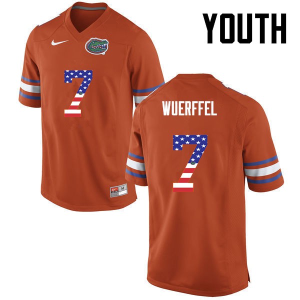 Florida Gators Youth #7 Danny Wuerffel College Football Jersey USA Flag Fashion Orange